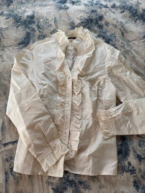J. McLaughlin Cream Ruffle-Front Button Blouse Jacket